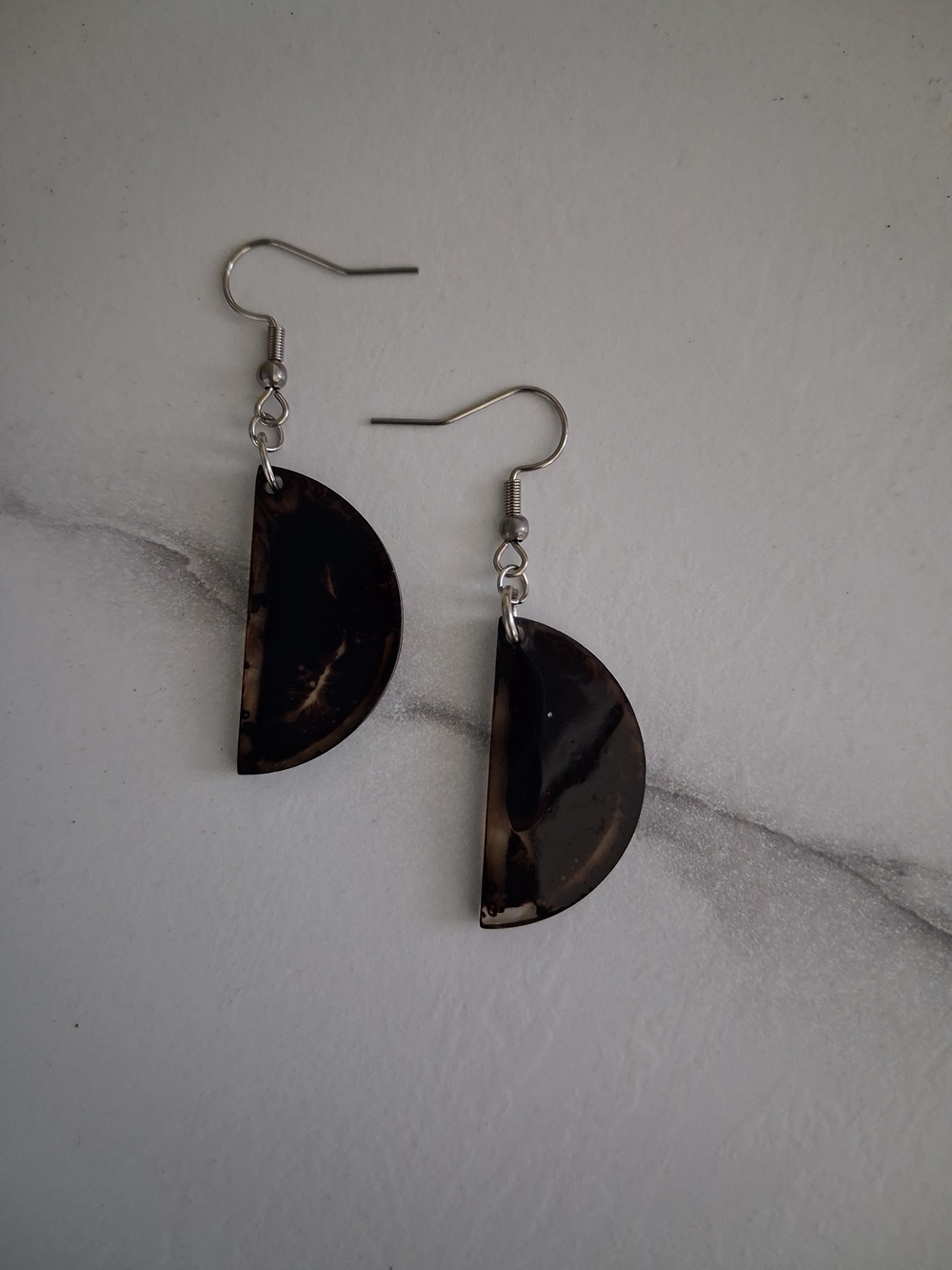 Tortoiseshell Half-Moon Drop Earrings - Dark Brown